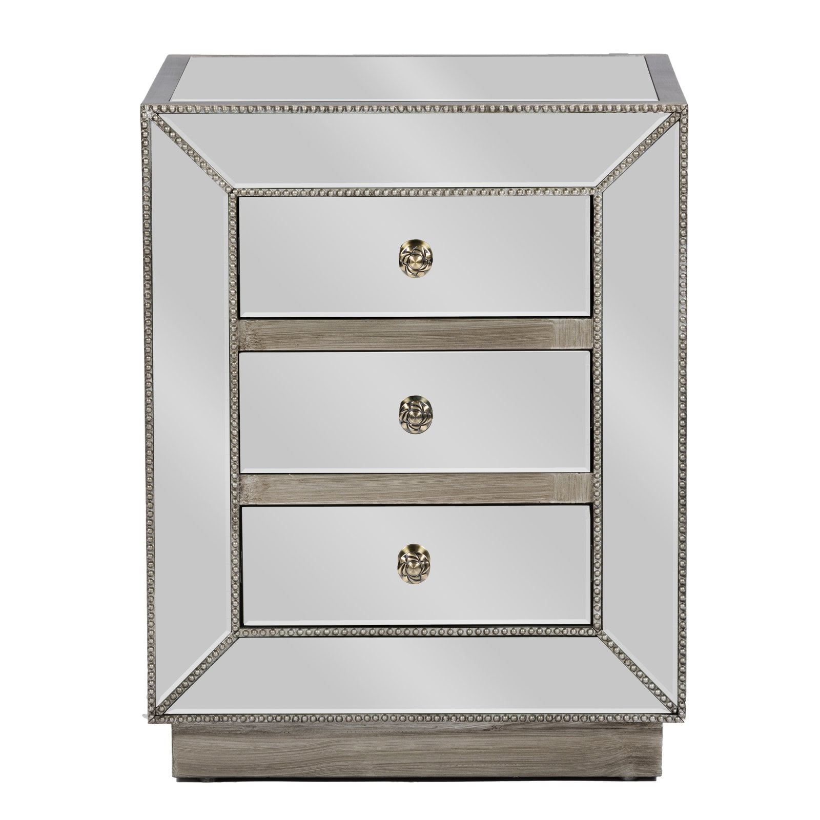 Baxton Studio Currin Contemporary Mirrored 3-Drawer Nightstand Baxton Studio Currin Contemporary Mirrored 3-Drawer Nightstand