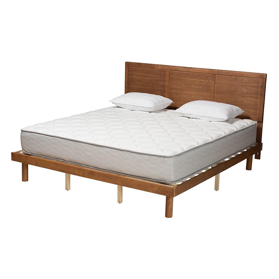 Ash Walnut Finished Wood King Platform Bed with Headboard