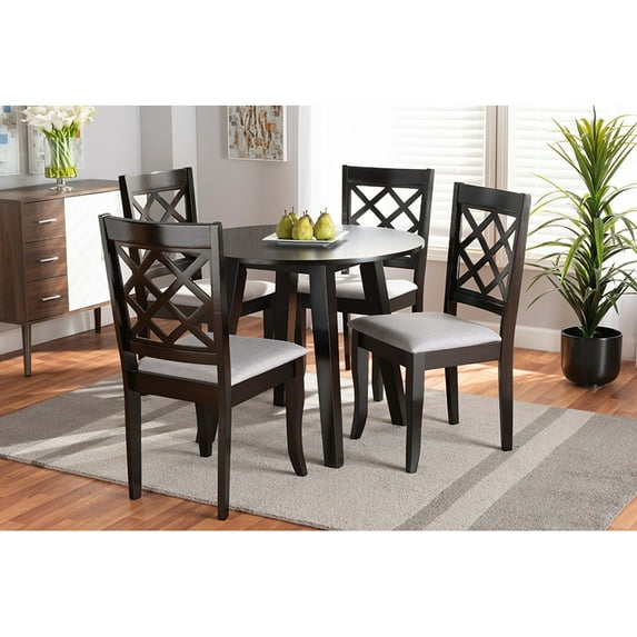 Baxton Studio Daisy Modern and Contemporary Grey Fabric Upholstered and Dark Brown Finished Wood 5-Piece Dining Set