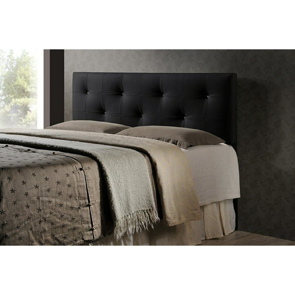 Baxton Studio Dalini Modern and Contemporary King Black Faux Leather Headboard with Faux Crystal Buttons,Wholesale