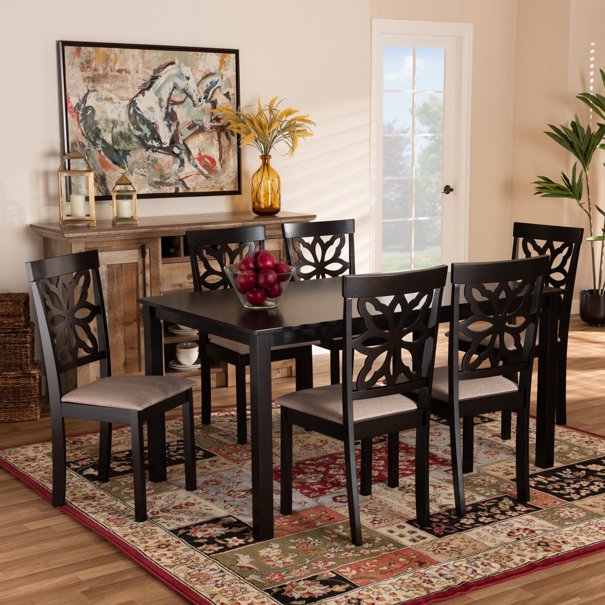 Baxton Studio Dallas Modern Dining Set, 7-Piece, Dark Brown