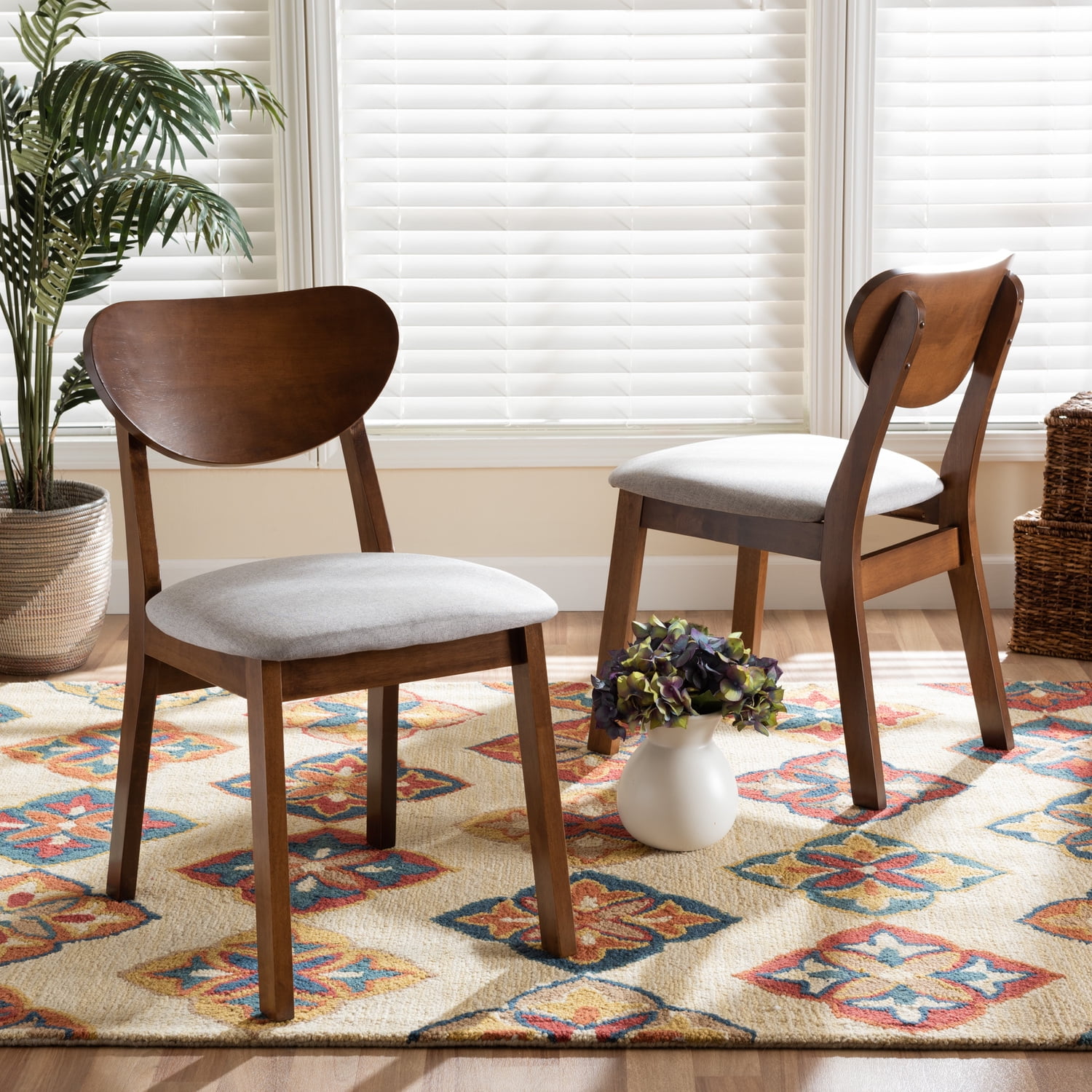 Damara Gray and Walnut Brown Fabric Upholstered Dining Chair Set