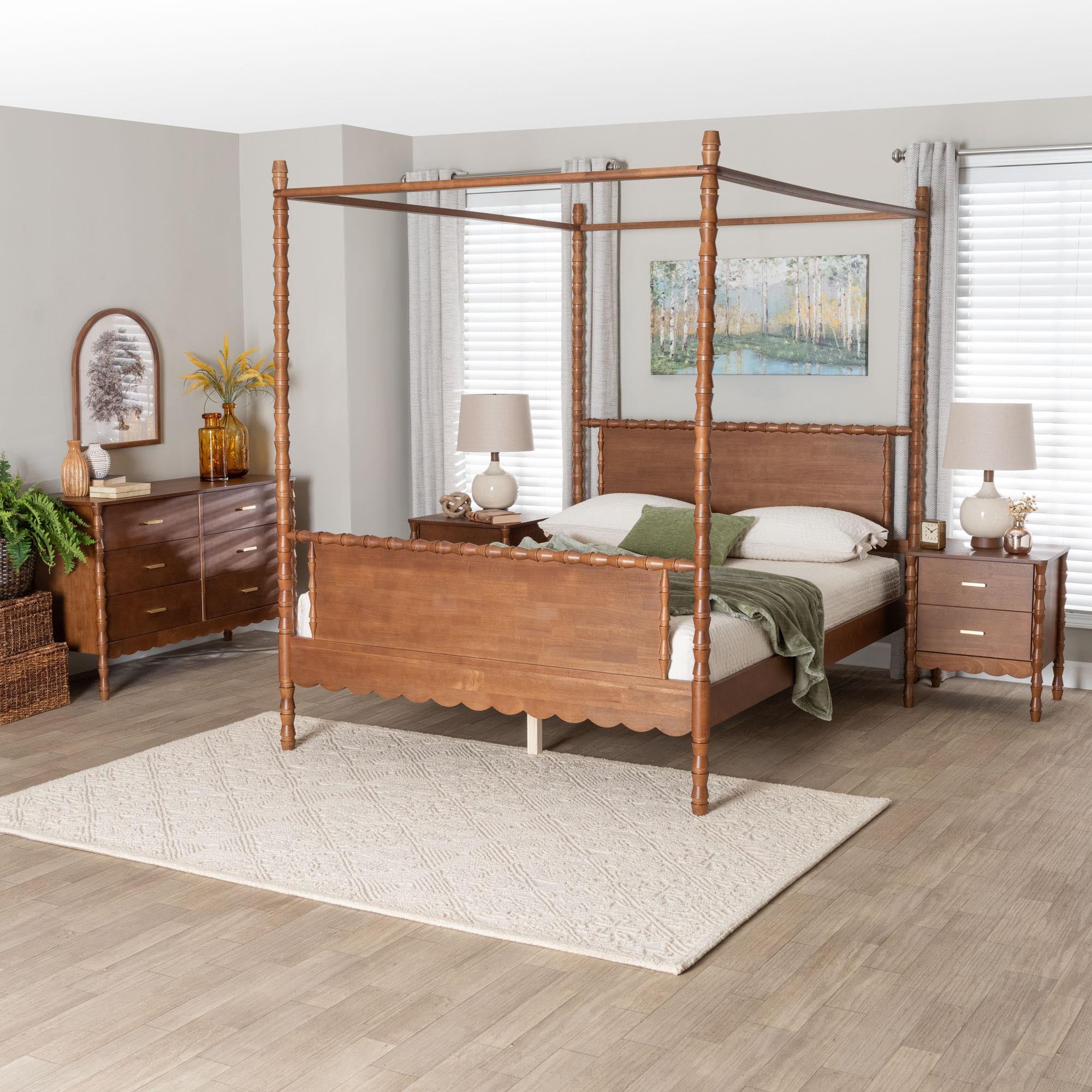 Baxton Studio Danette Modern Bedroom Set, 4-Piece, Queen, Walnut Brown