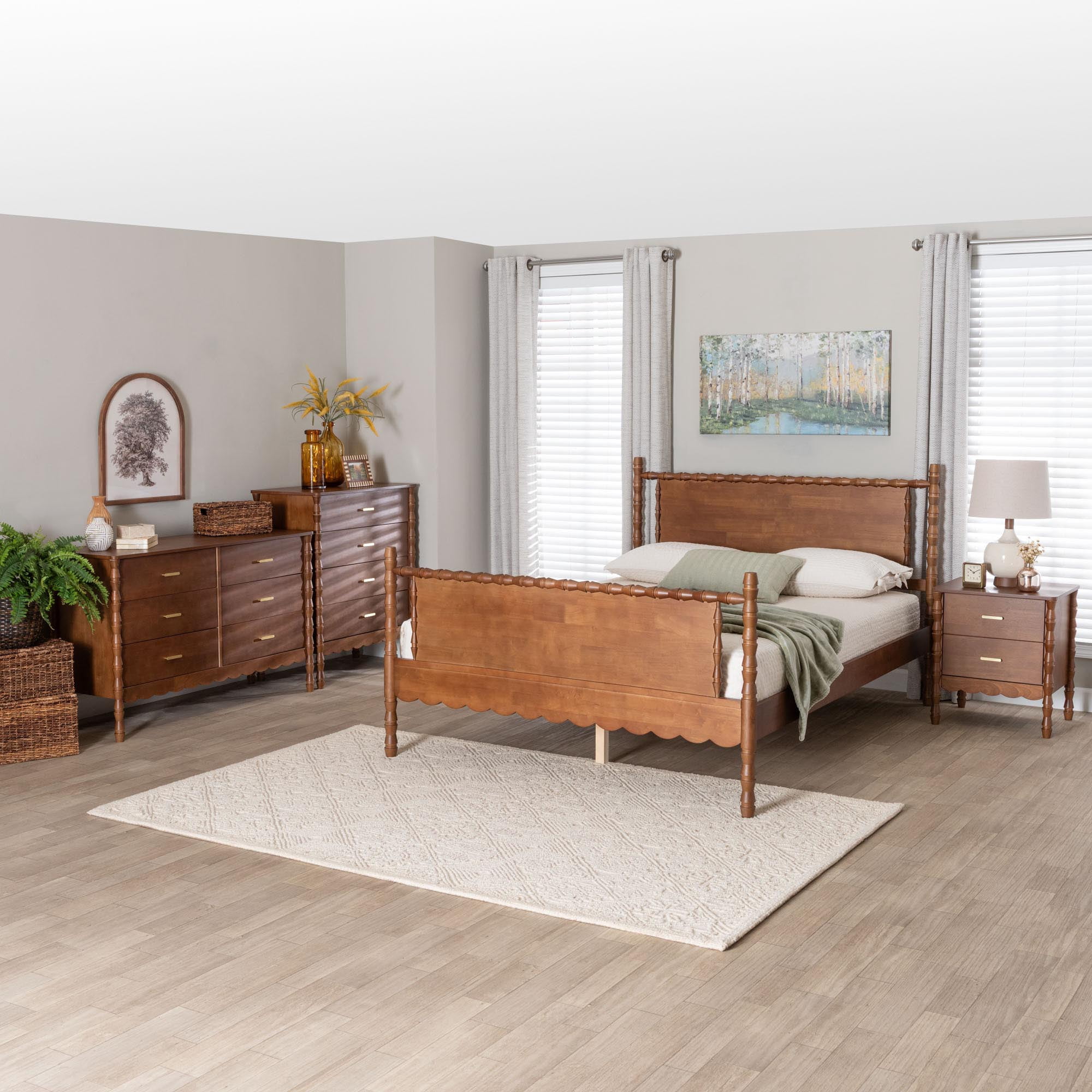 Baxton Studio Danette Modern Bedroom Set, 4-Piece, Queen, Walnut Brown