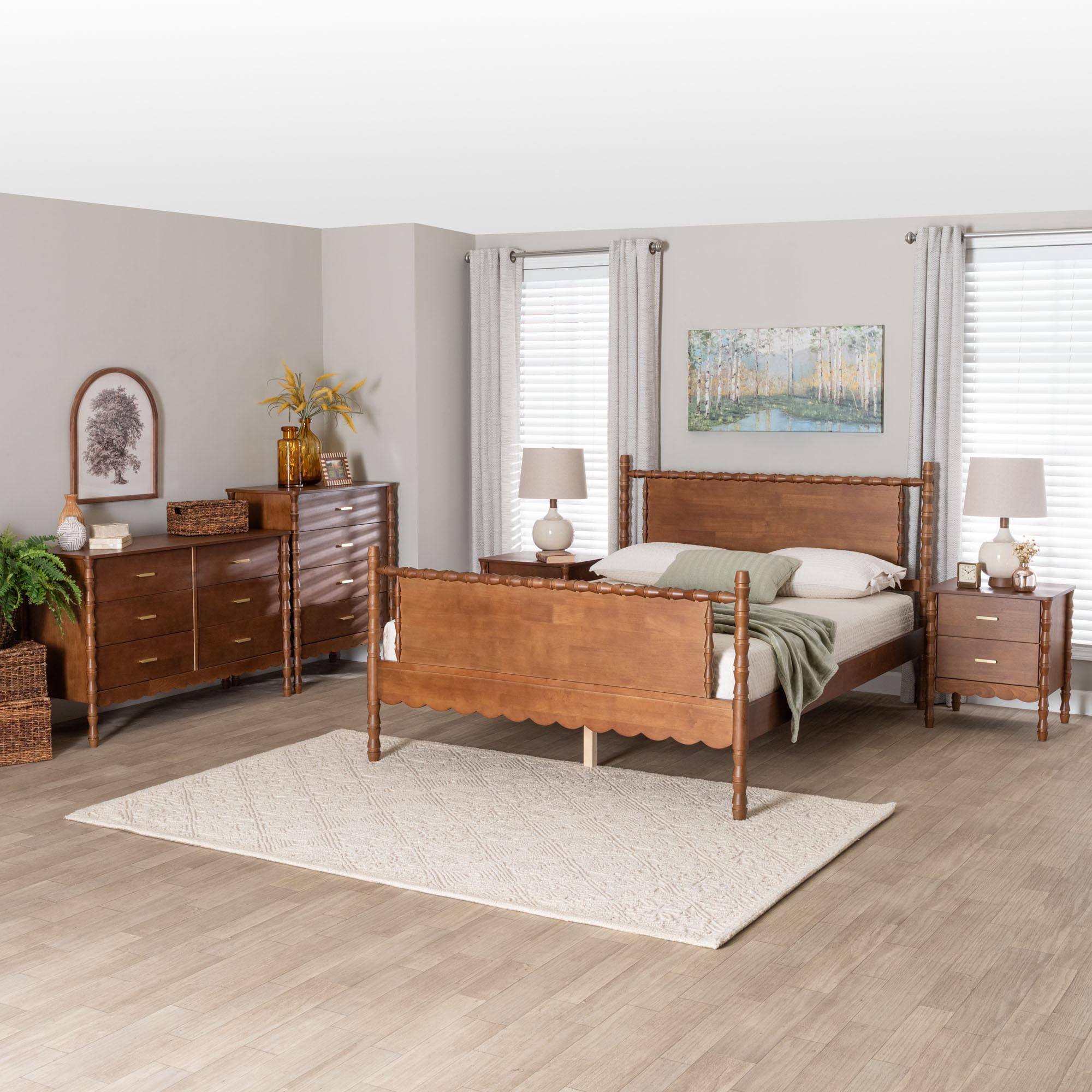 Baxton Studio Danette Modern Bedroom Set, 5-Piece, Queen, Walnut Brown