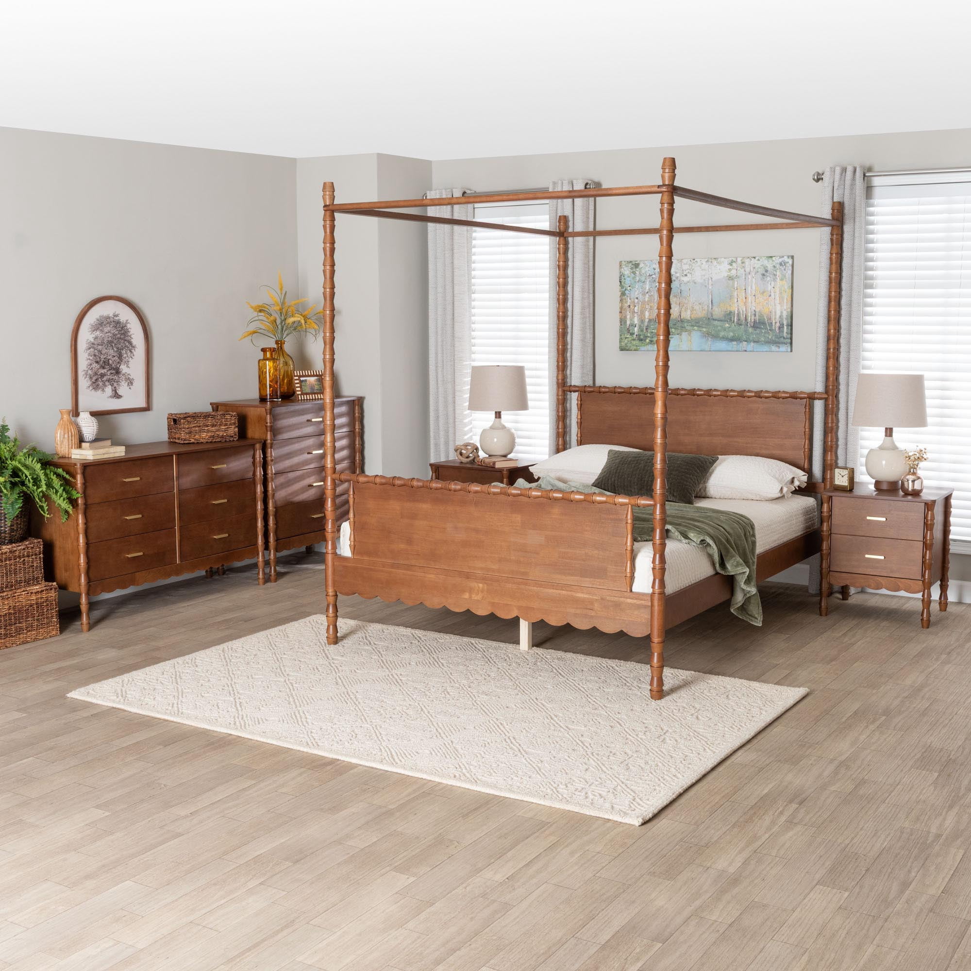 Baxton Studio Danette Modern Bedroom Set, 5-Piece, Queen, Walnut Brown
