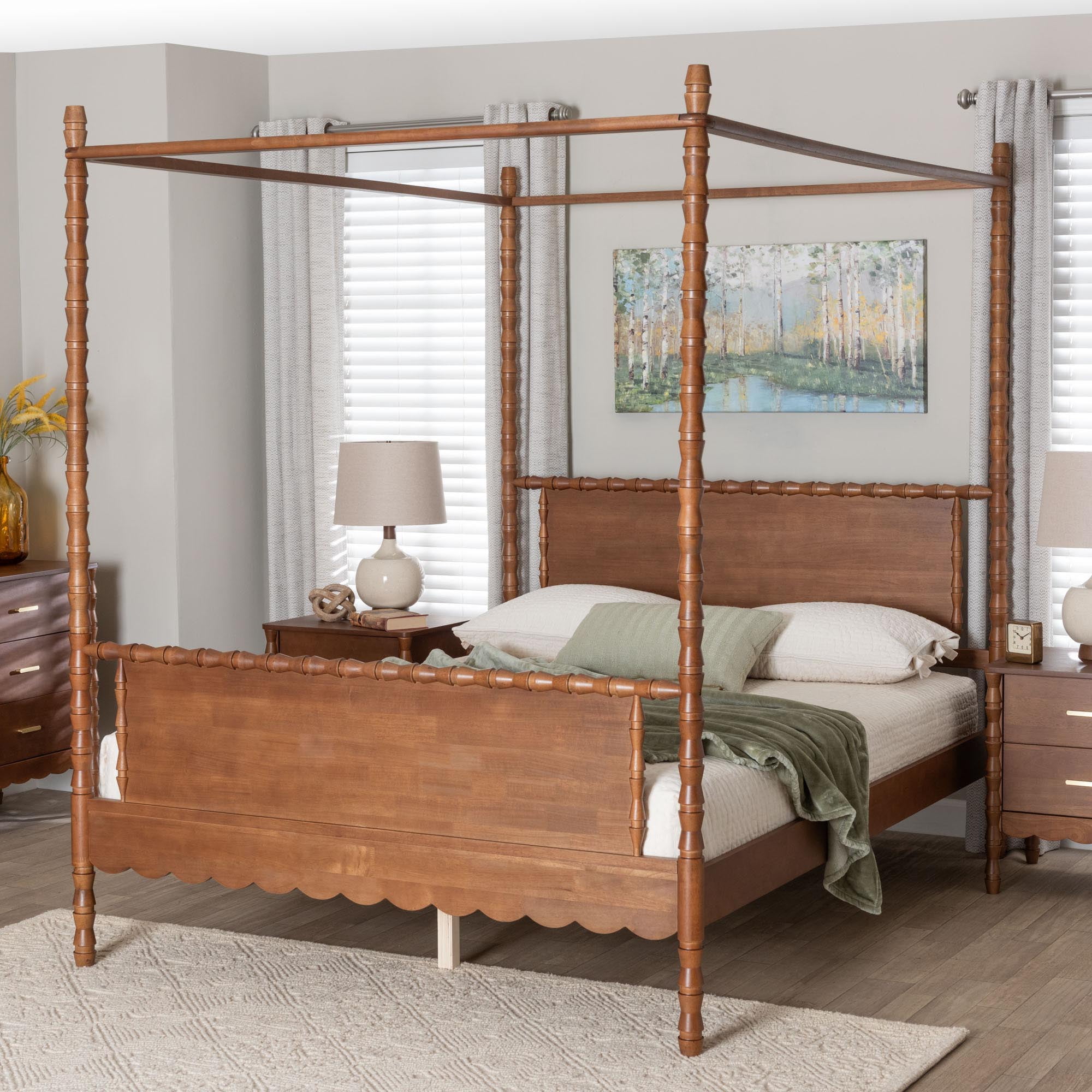 Baxton Studio Danette Modern Canopy Bed, Queen, Walnut Brown