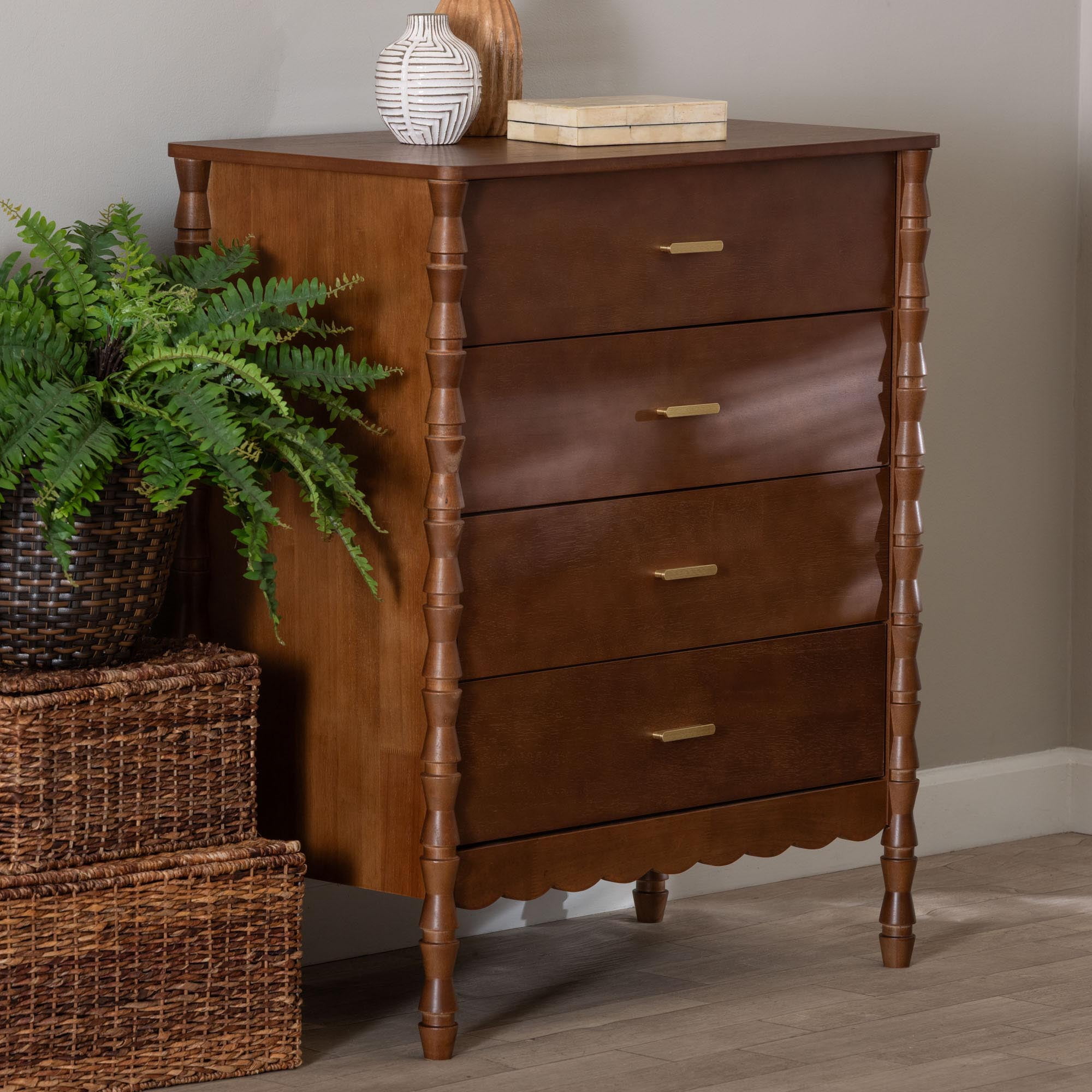 Baxton Studio Danette Modern Chest, 4-Drawer, Walnut Brown