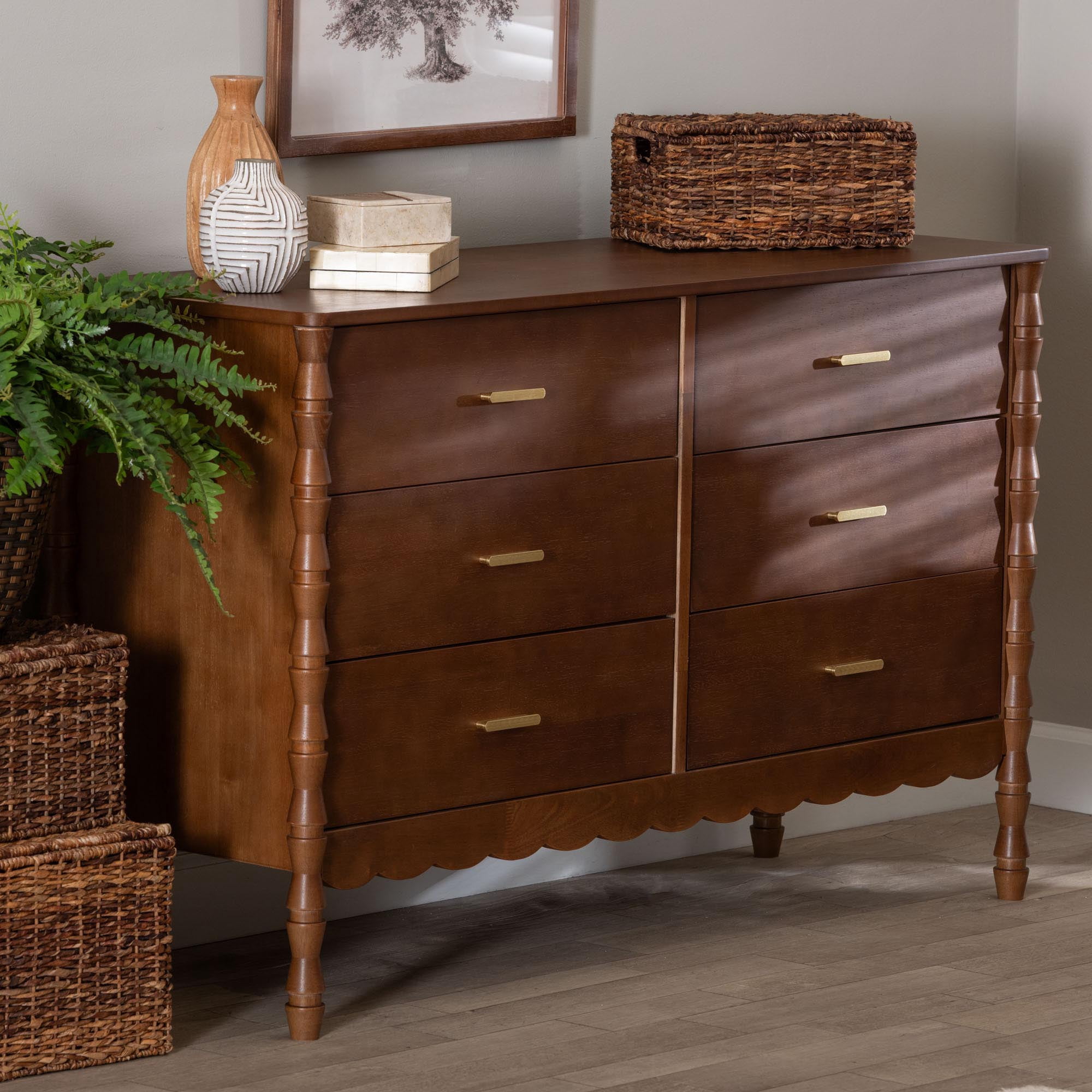 Baxton Studio Danette Modern Dresser, 6-Drawer, Walnut Brown