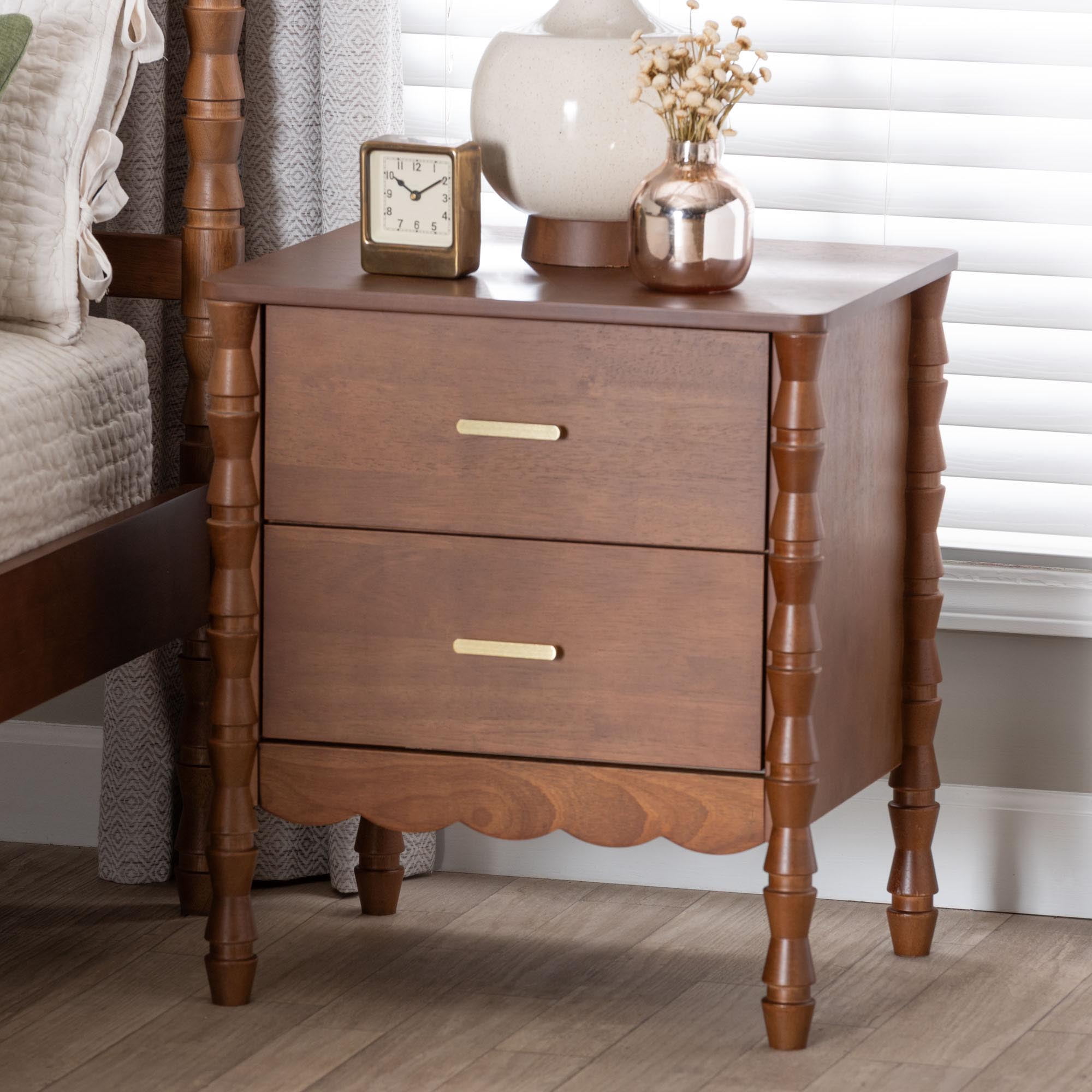 Baxton Studio Danette Modern Nightstand, 2-Drawer, Walnut Brown