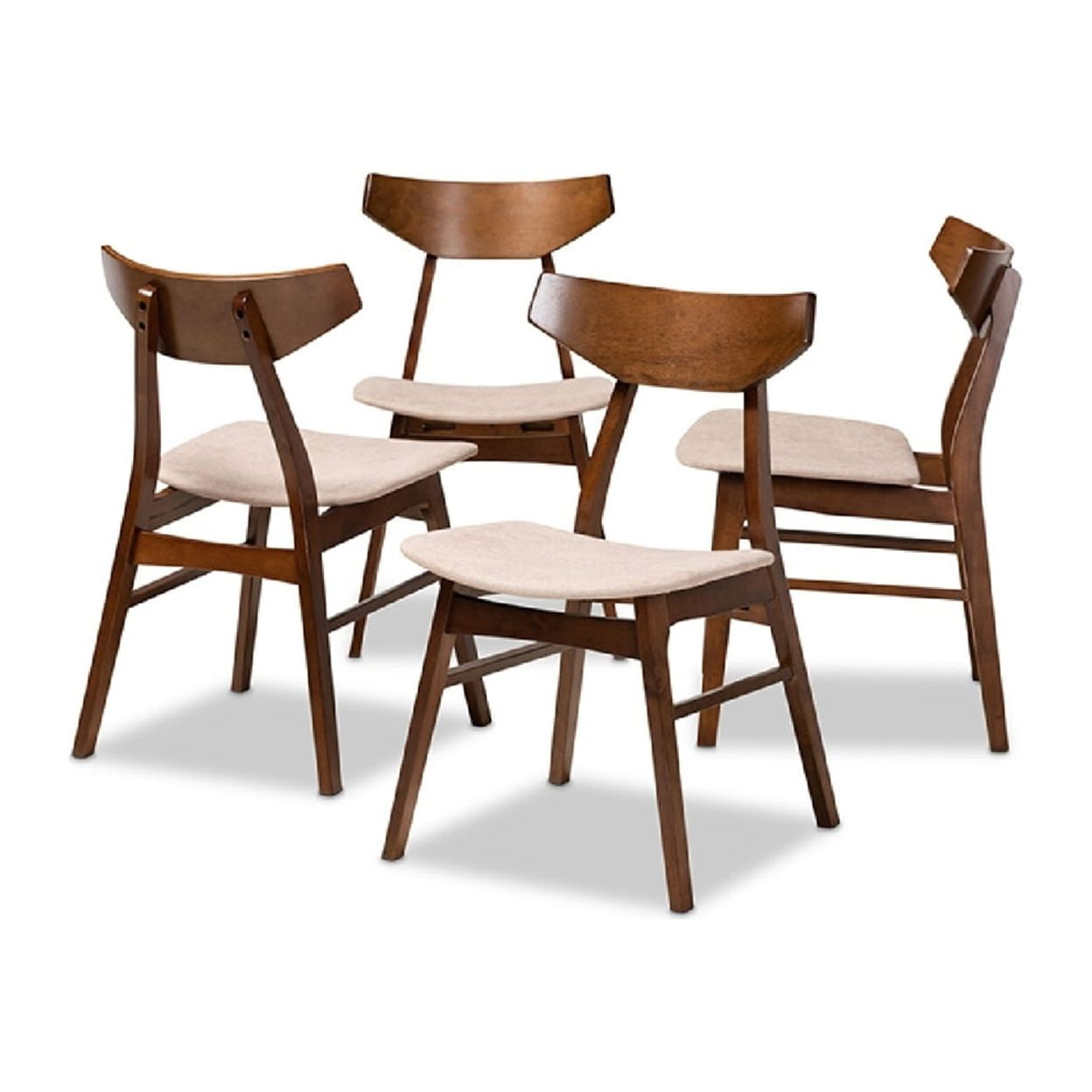 Danica Walnut Brown and Light Beige Mid-Century Modern Dining Chair Set