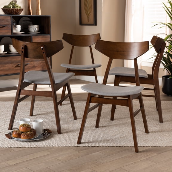 Baxton Studio Danica Mid-Century Modern Transitional Light Grey Fabric Upholstered and Walnut Brown Finished Wood 4-Piece Dining Chair Set