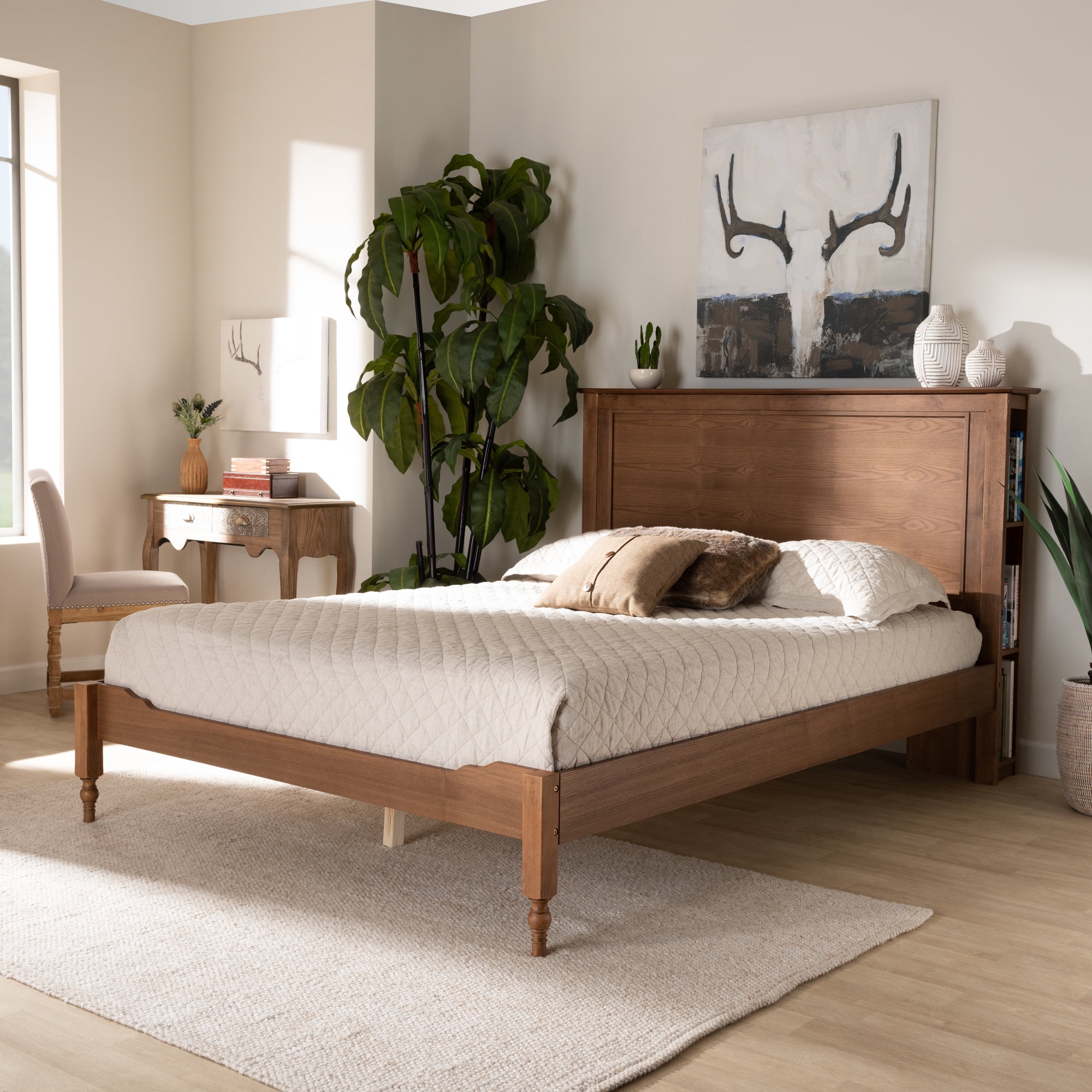 Baxton Studio Danielle Traditional and Transitional Rustic Ash Walnut Brown Finished Wood Full Size Platform Storage Bed with Built-In Shelves Baxton Studio Danielle Traditional and Transitional Rustic Ash Walnut Brown Finished Wood Full Size Platform Storage Bed with Built-In Shelves