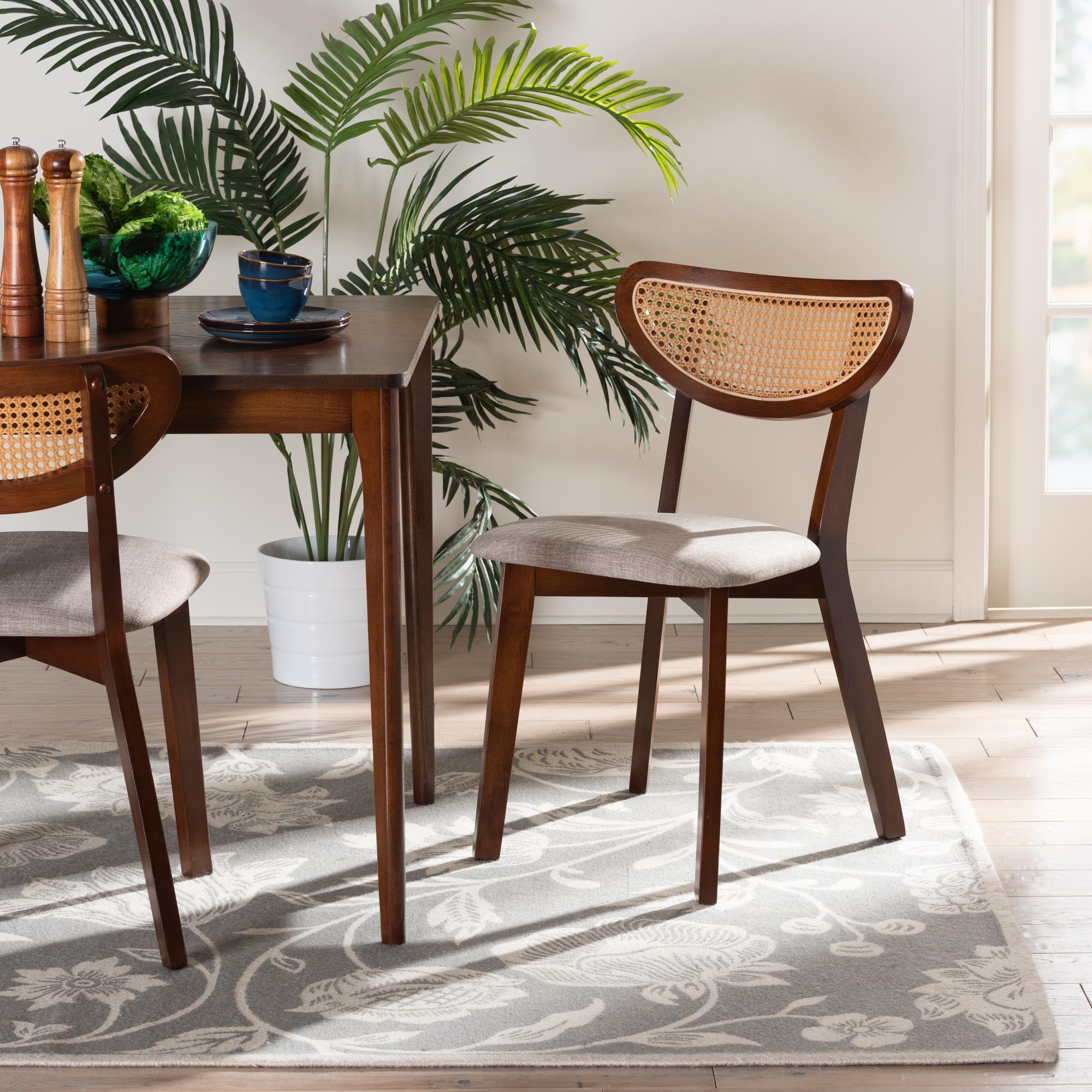 Baxton Studio Dannell Mid-Century Modern Grey Fabric and Walnut Brown Finished Wood 2-Piece Dining Chair Set