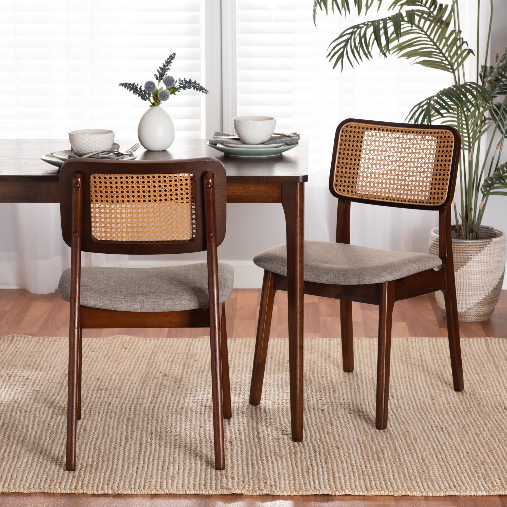 Baxton Studio Dannon Mid-Century Modern Grey Fabric and Walnut Brown Finished Wood 2-Piece Dining Chair Set