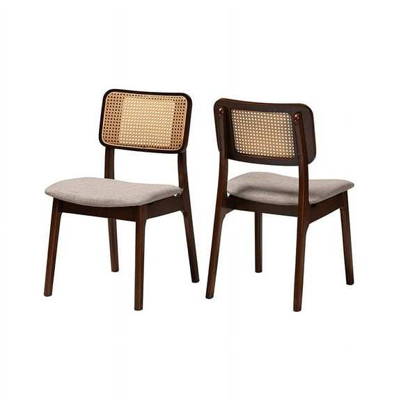 Baxton Studio Dannon Mid-Century Modern Grey Fabric and Walnut Brown Finished Wood 2-Piece Dining Chair Set