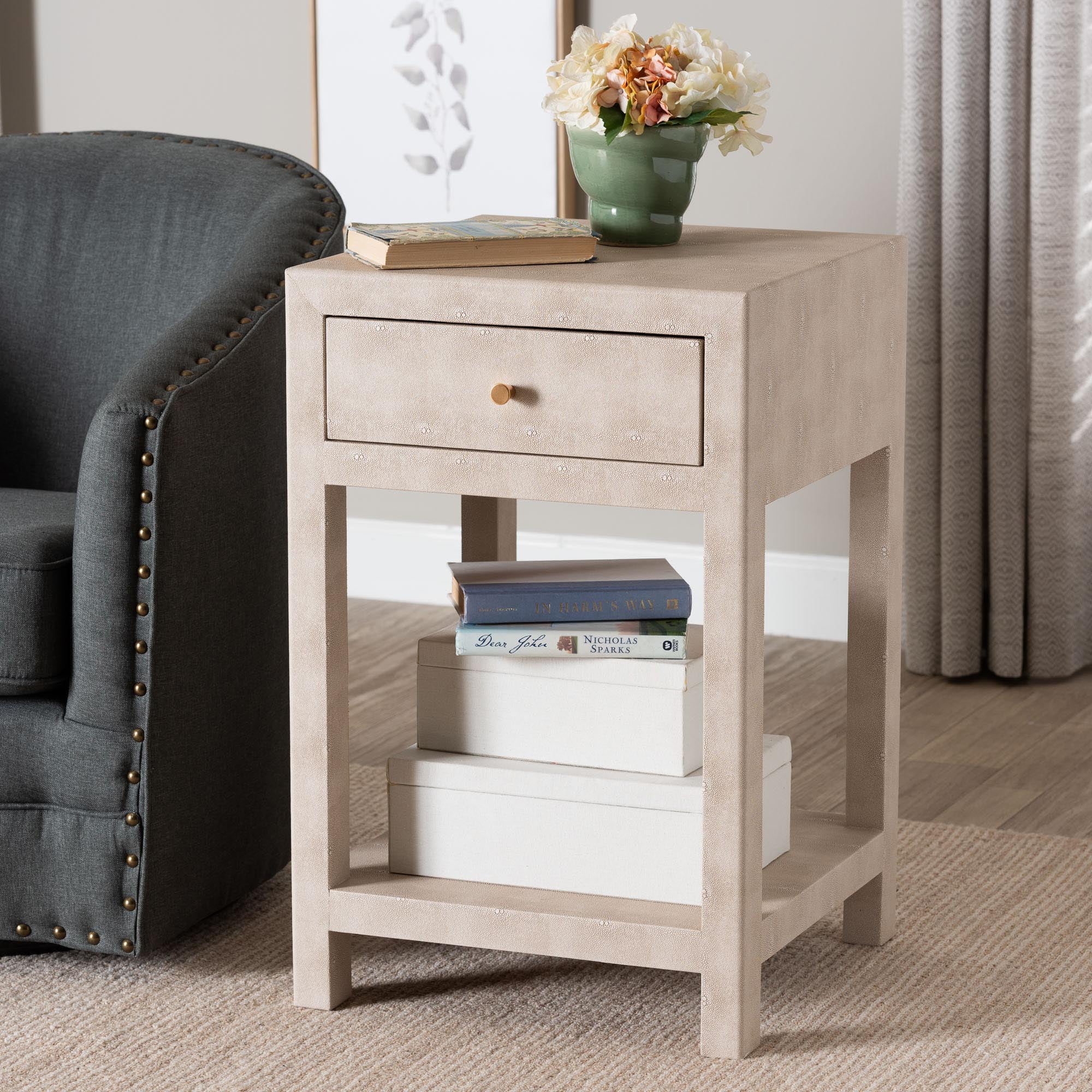 Baxton Studio Dansby Modern End Table, 1-Drawer, Beige