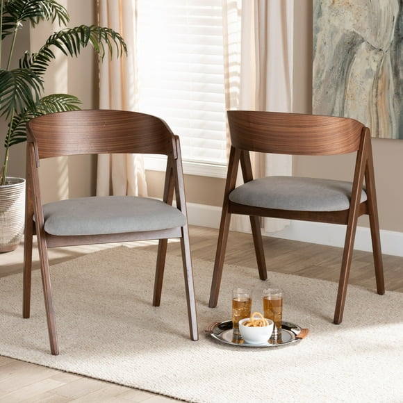 Baxton Studio Danton Dining Chair, Set of 2, Walnut Brown/Grey