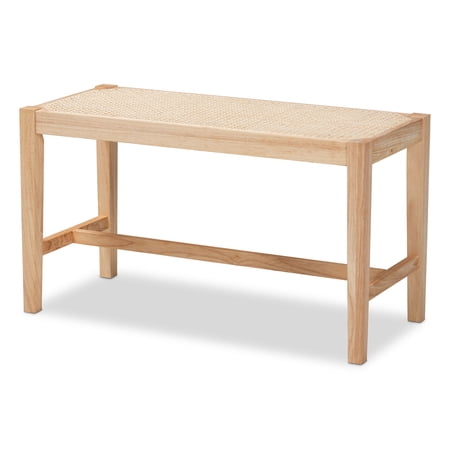 Baxton Studio Danyl Mid-Century Modern Oak Brown Finished Wood and Rattan Accent Bench,Wholesale Interiors