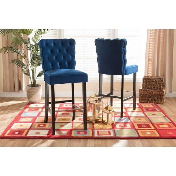 Baxton Studio Daphne Modern and Contemporary Navy Blue Velvet Fabric Upholstered and Dark Brown Finished Wood 2-Piece