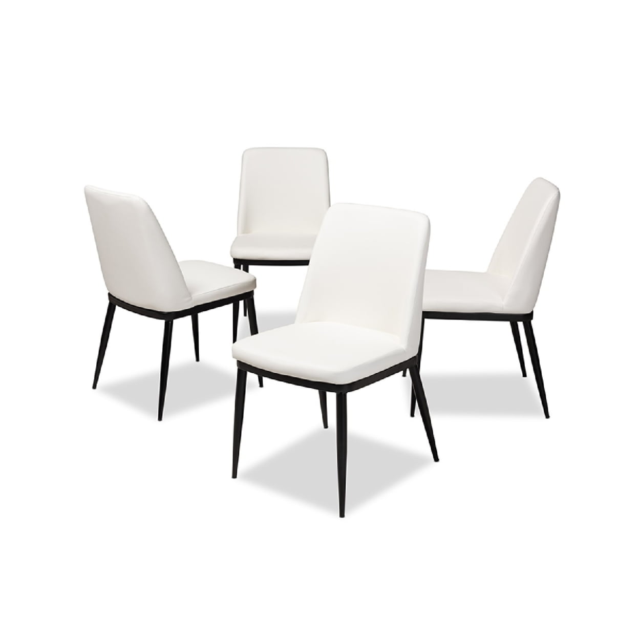 Set of 4 White Faux Leather Upholstered Dining Chairs with Black Metal Legs