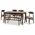 thumbnail image 1 of Baxton Studio Daria Mid-Century Modern Warm Grey Fabric and Dark Brown Finished Wood 6-Piece Dining Set, 1 of 10