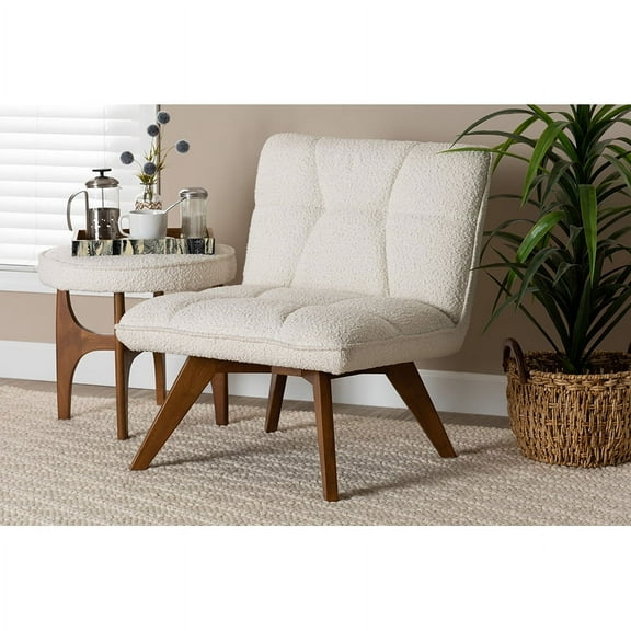 Baxton Studio Darielle Japandi Cream Boucle Fabric and Walnut Brown Finished Rubberwood Accent Chair