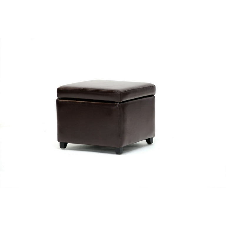 Baxton Studio Dark Brown Full Leather Small Storage Cube Ottoman Baxton Studio Dark Brown Full Leather Small Storage Cube Ottoman