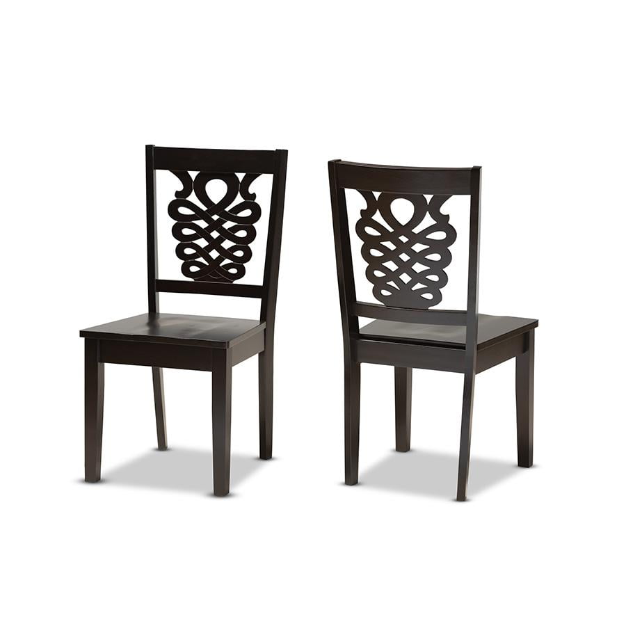 Gervais Espresso Scoop Seat Wood Dining Chair Set with Geometric Back
