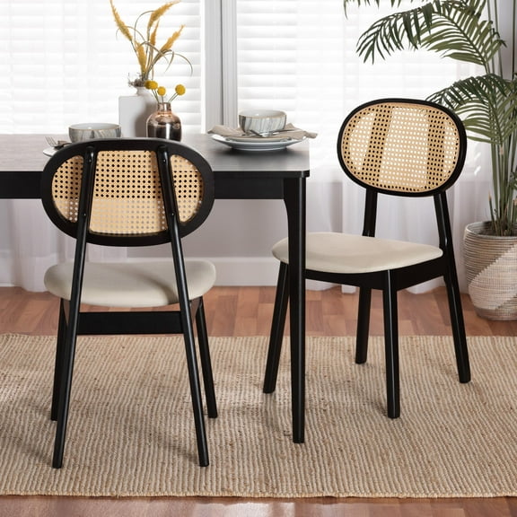 Baxton Studio Darrion Mid-Century Modern Cream Fabric and Black Finished Wood 2-Piece Dining Chair Set