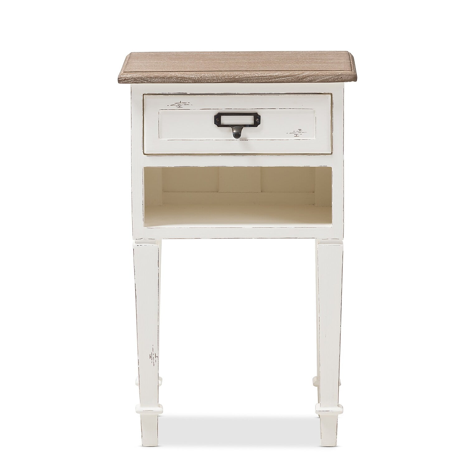 Dauphine Oak and White Wash Nightstand with Shelf