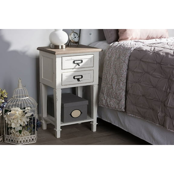 Baxton Studio Dauphine Provincial Style Weathered Oak and White Wash Distressed Finish Wood Nightstand