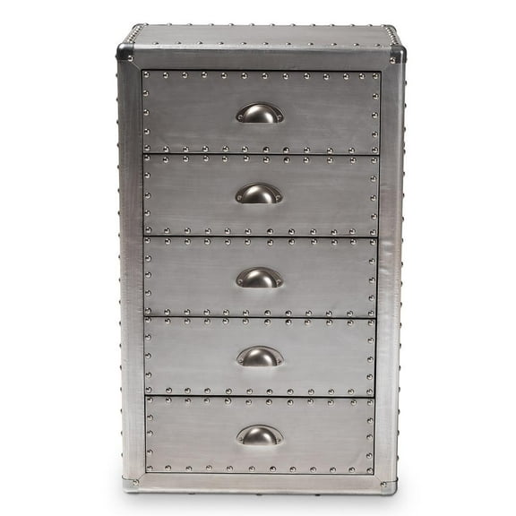 Baxton Studio Davet Industrial Silver Metal 5-Drawer Accent Chest