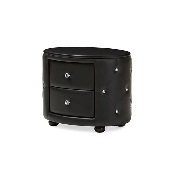 Baxton Studio Glamour Style Oval 2-drawer Black Faux Leather Upholstered Nightstand