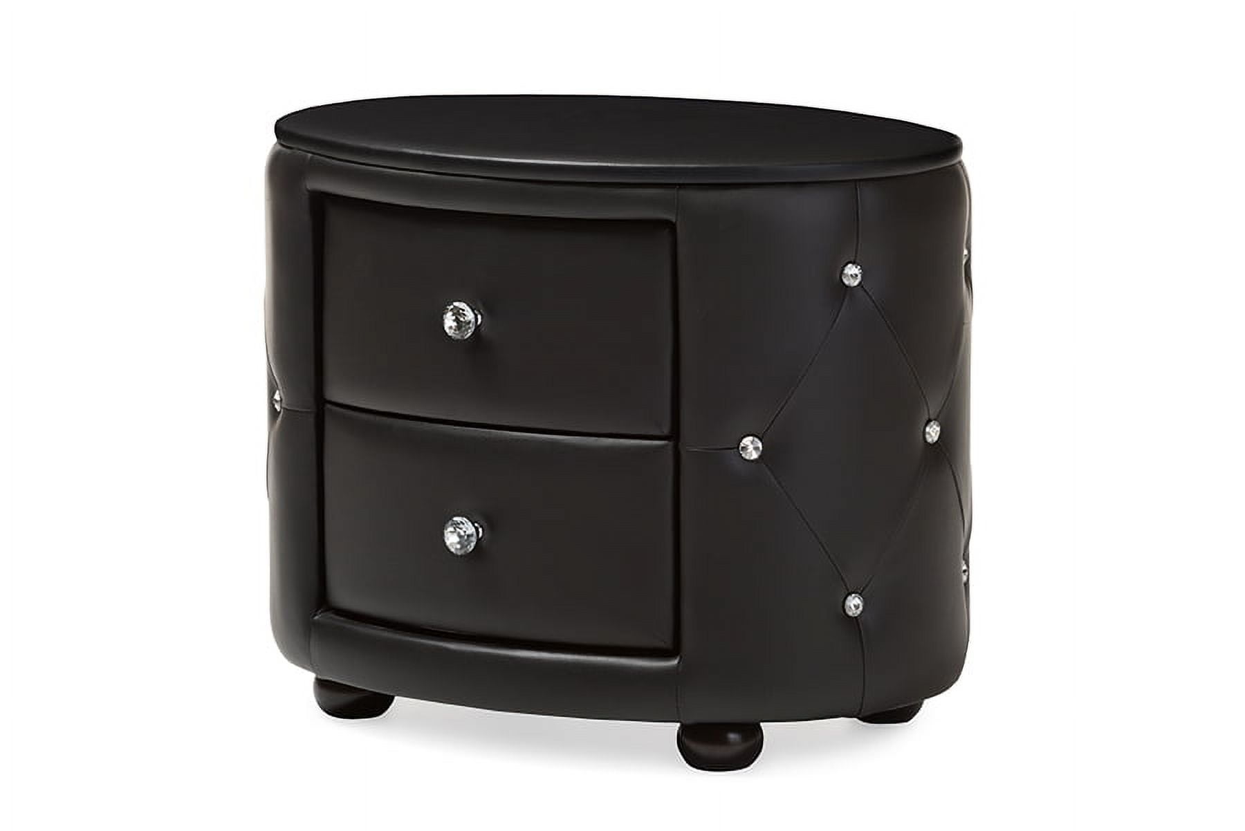 Davina Glam Black Faux Leather Tufted Nightstand with Crystal Knobs