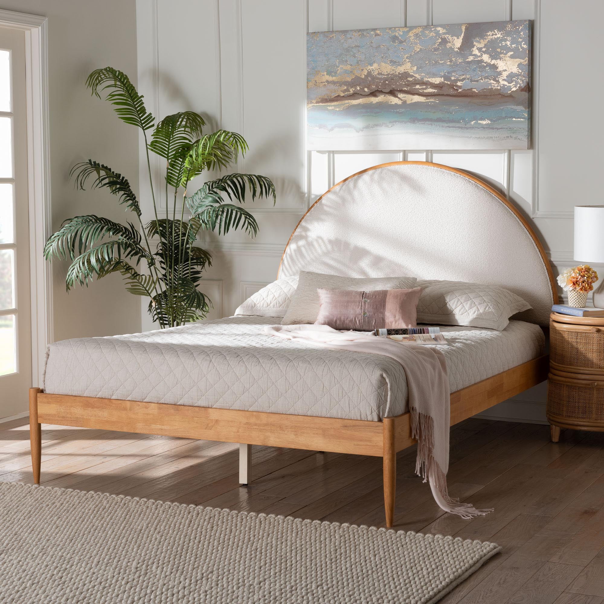 Baxton Studio Dawson Japandi Platform Bed, Queen, Cream
