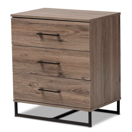 Baxton Studio Daxton Modern Rustic Oak Finished Wood 3-Drawer Storage Chest