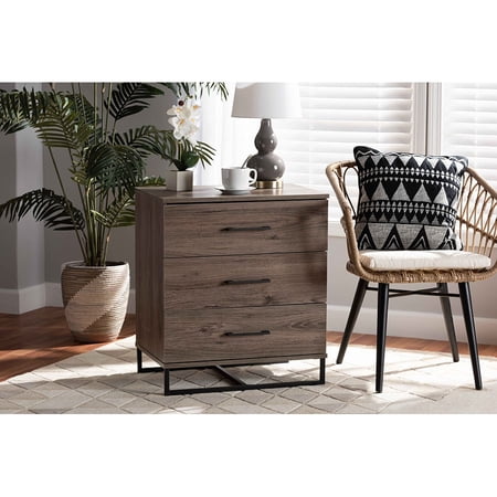 Baxton Studio Daxton Modern and Contemporary Rustic Oak Finished Wood 3-Drawer Storage Chest