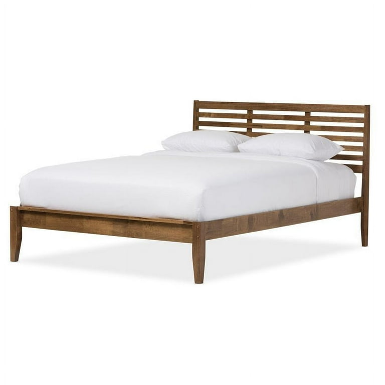Baxton Studio Daylan Mid-Century Modern Solid Walnut Wood Slatted Queen Size Platform Bed Baxton Studio Daylan Mid-Century Modern Solid Walnut Wood Slatted Queen Size Platform Bed