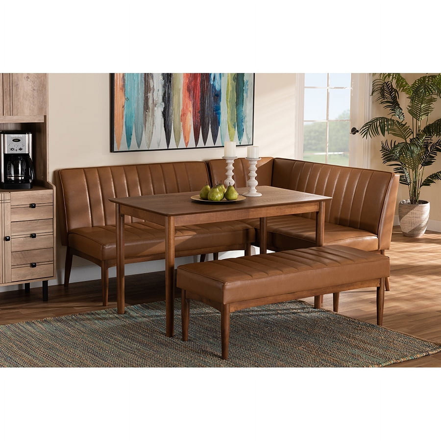 Baxton Studio Daymond 4-Piece Dining Nook, Mid-Century, Tan Faux ...