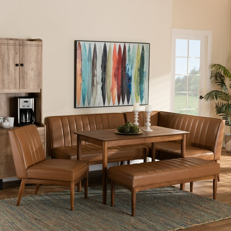 Baxton Studio Mid-Century Modern 5-Piece Tan Faux Leather