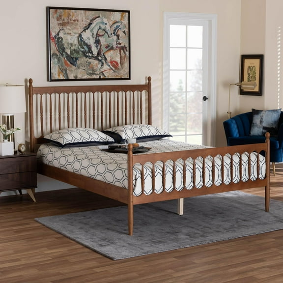 Baxton Studio Deance Retro-Modern Platform Bed, Queen, Walnut Brown