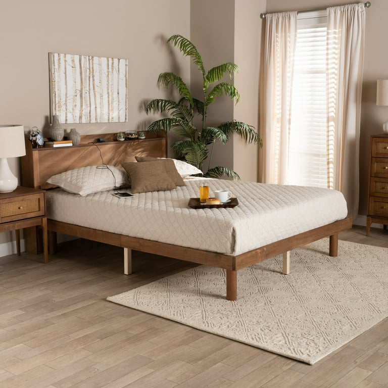 Baxton Studio Harper Mid-Century Modern Transitional Walnut Brown Finished Wood Queen Size Platform Bed with Charging Station Baxton Studio Harper Mid-Century Modern Transitional Walnut Brown Finished Wood Queen Size Platform Bed with Charging Station