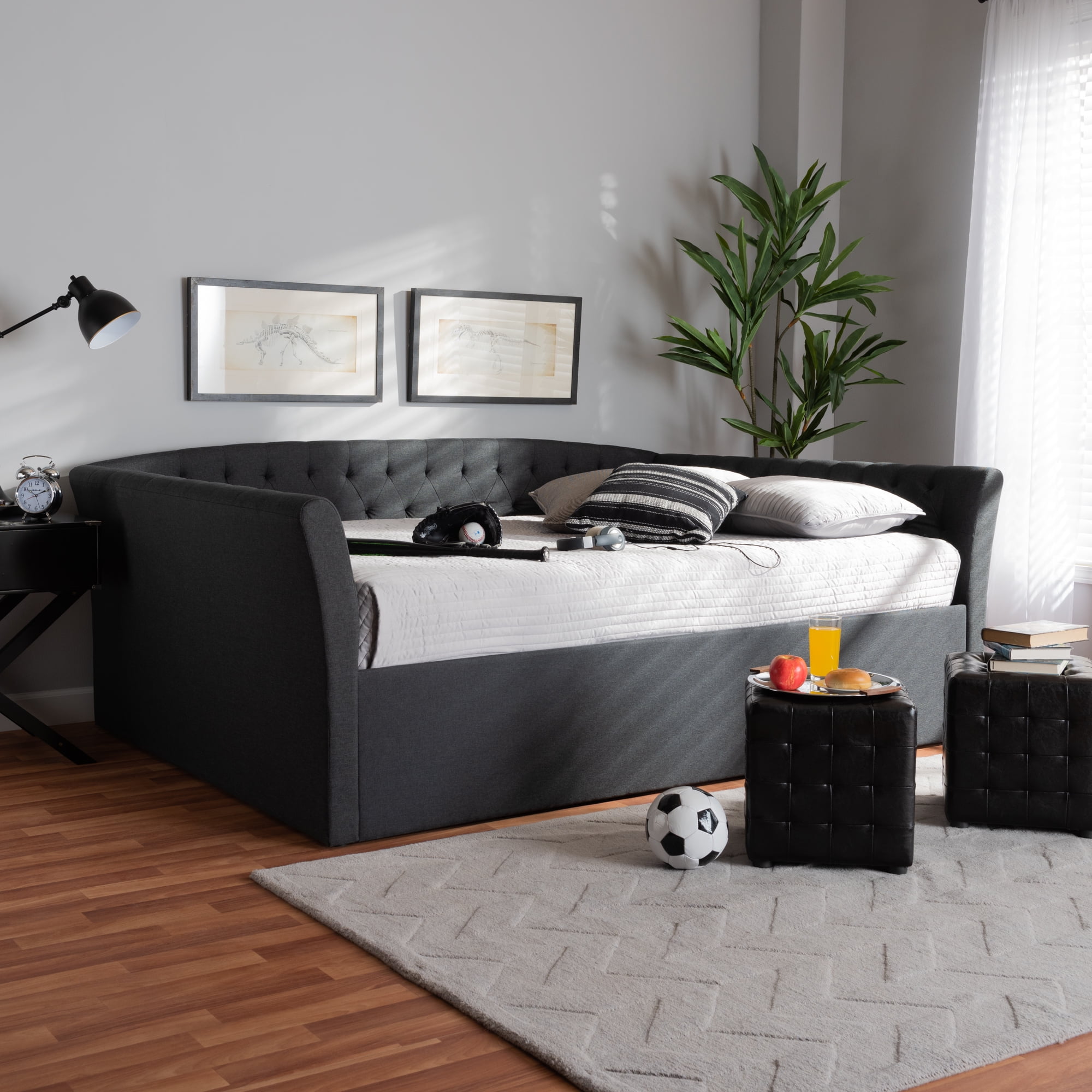 Baxton Studio Delora Dark Gray Upholstered Queen Size Daybed