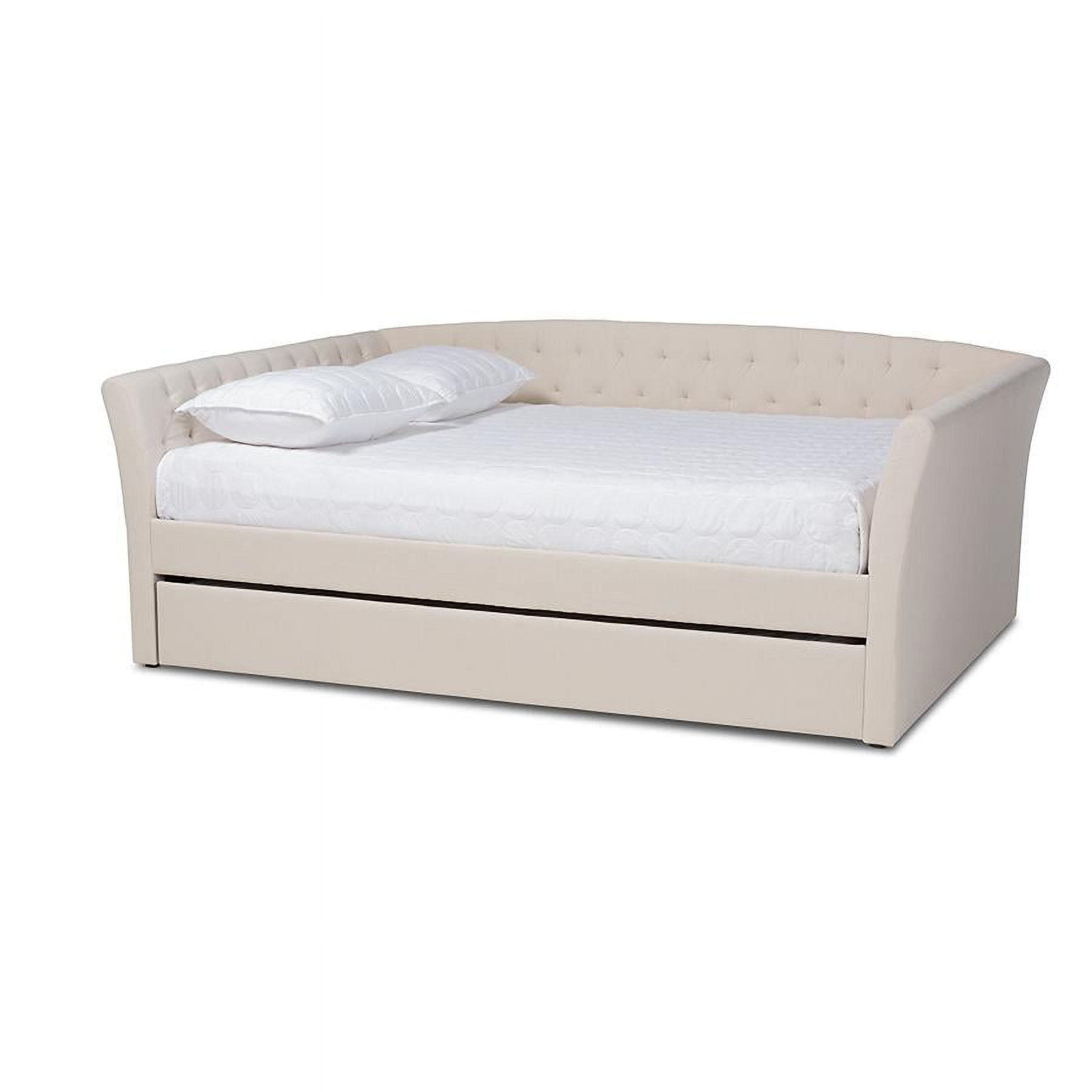 Beige Upholstered Full Daybed with Trundle and Tufted Design