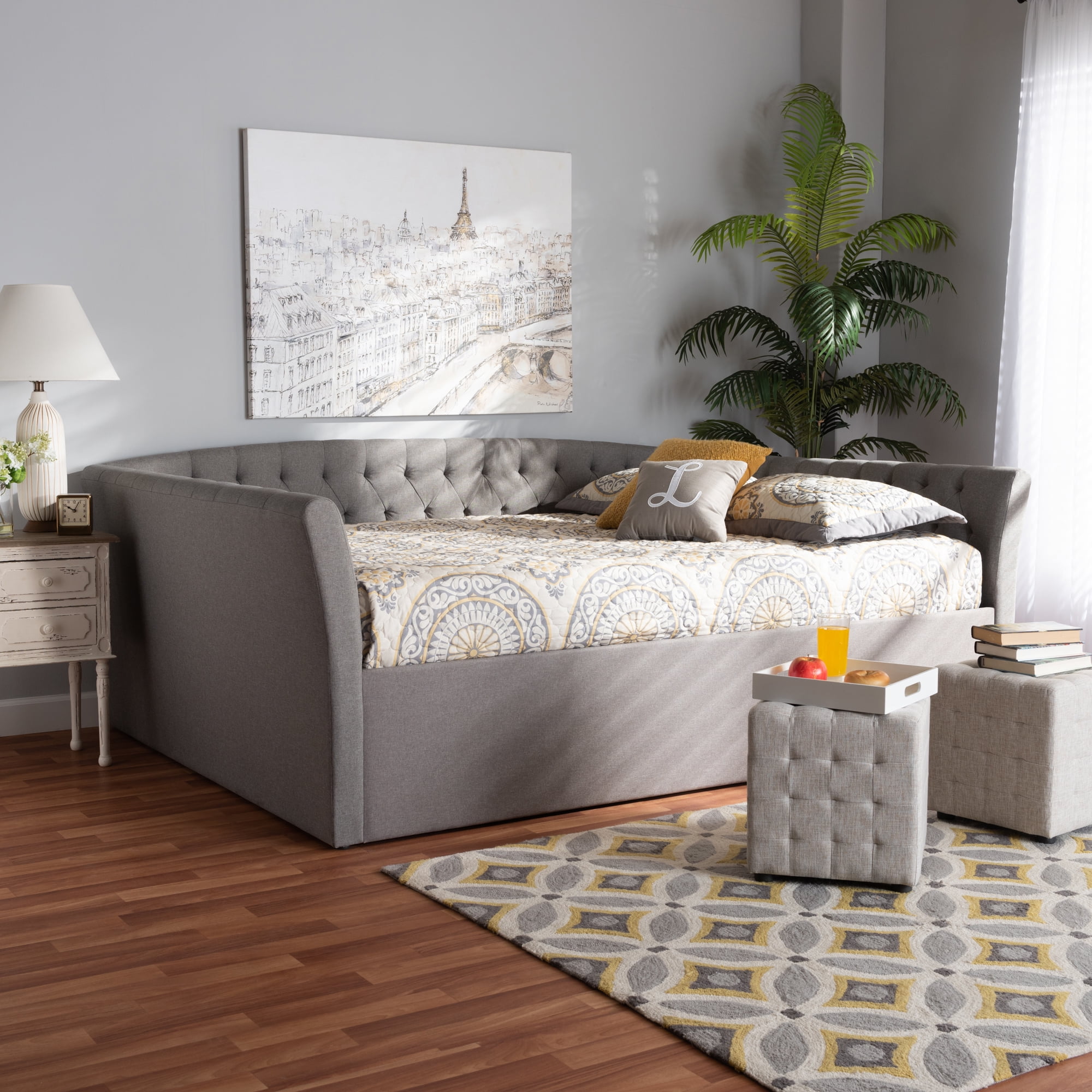 Baxton Studio Delora Light Gray Upholstered Queen Size Daybed