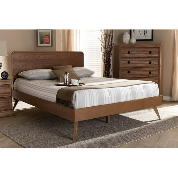 Baxton Studio Demeter Mid-Century Modern Walnut Brown Finished Wood Full Size Platform Bed