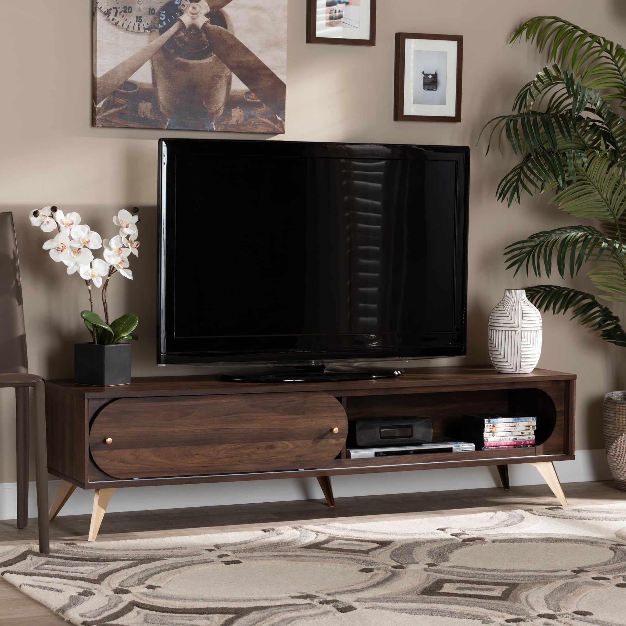 Baxton Studio Dena Mid Century Modern Walnut Brown Wood and Gold