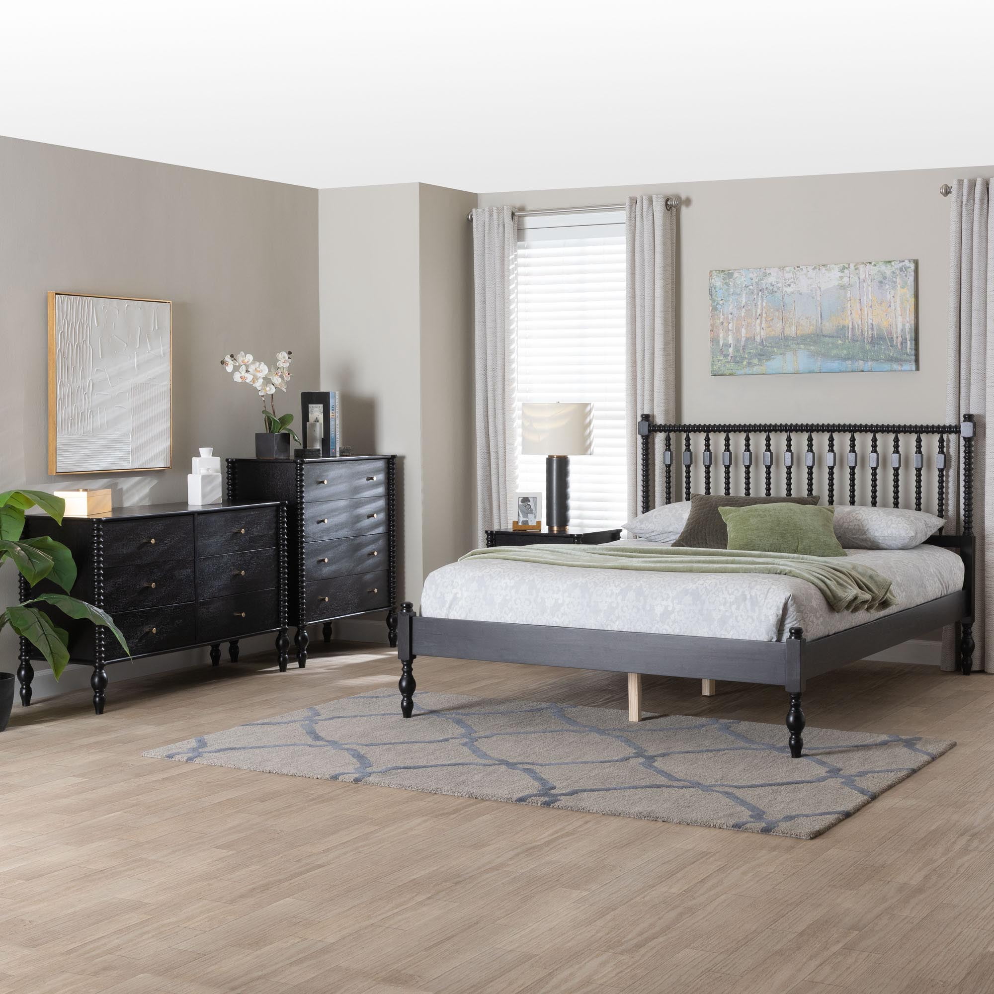 Baxton Studio Denita Farmhouse Bedroom Set, Queen, 4-Piece, Black