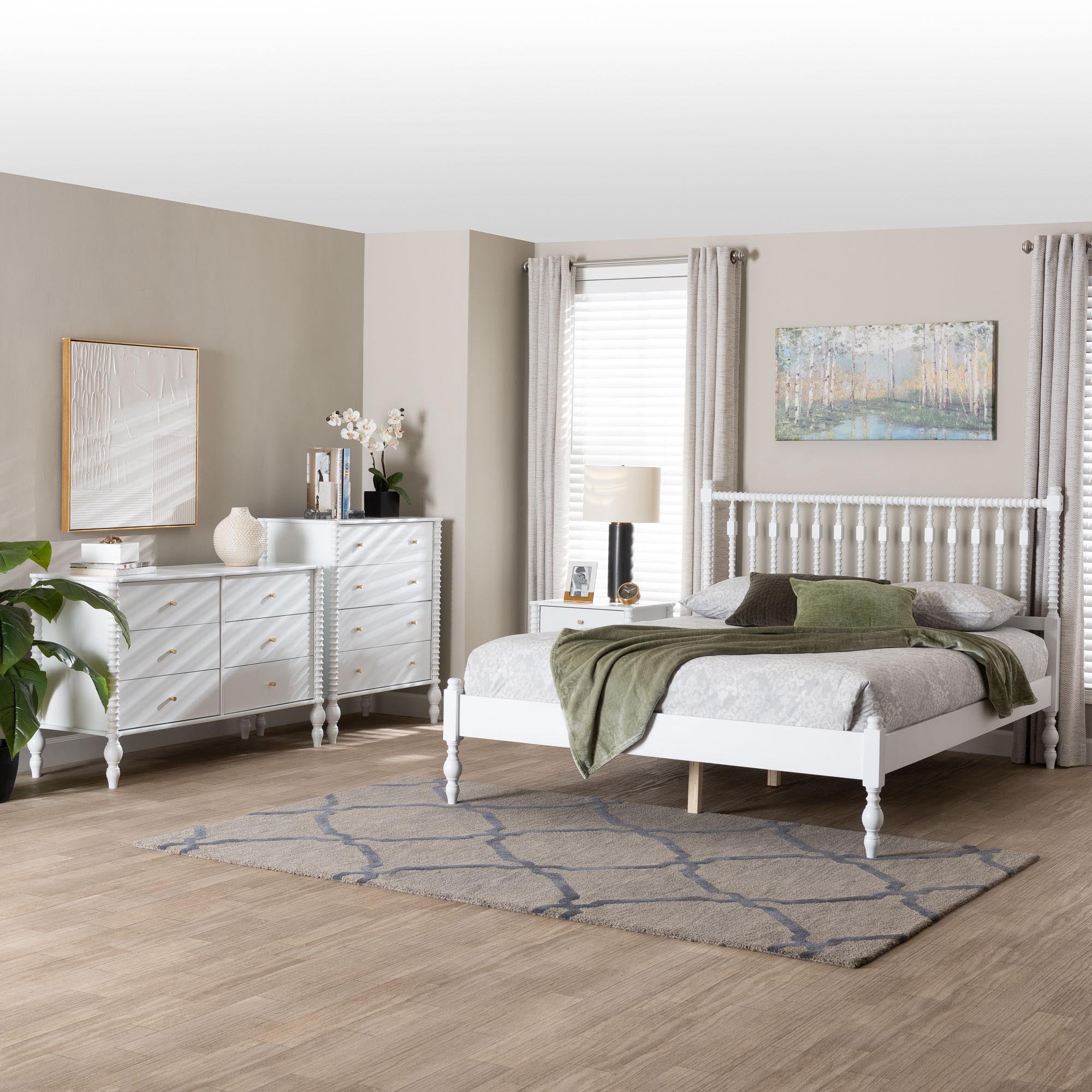 Baxton Studio Denita Farmhouse Bedroom Set, Queen, 4-Piece, White
